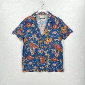 Orttu floral open-collar shirt, blue with floral print, size M